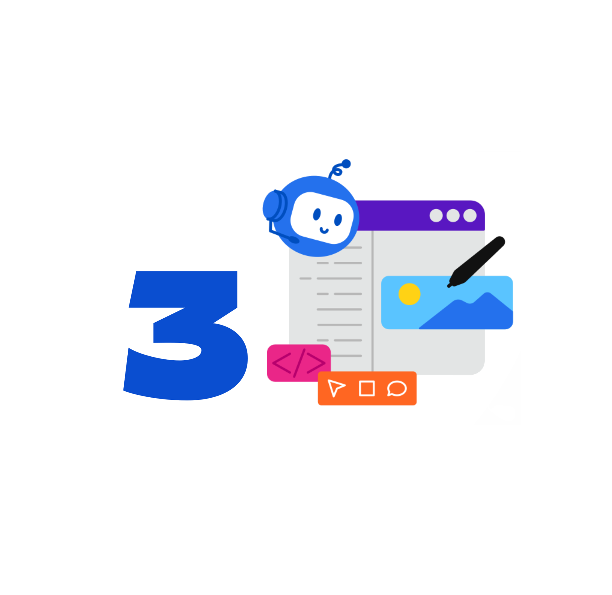 A blue logo with the words 3 and a blue icon