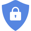 A blue shield with a padlock on it