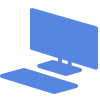 A blue computer icon on a black background