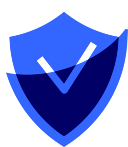 A blue shield with a check mark in it