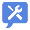 A blue speech bubble with a wrench and wrench icon