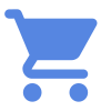 A blue shopping cart icon on a black background