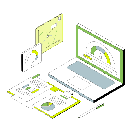 Isometric business dashboard with graphs and graphs