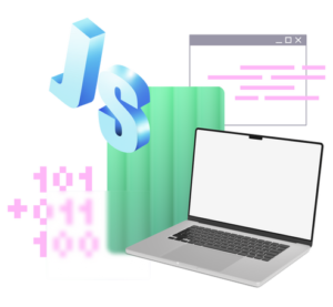 A laptop with a computer and a laptop with a js icon