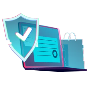 A shield with a shopping bag and a shopping bag