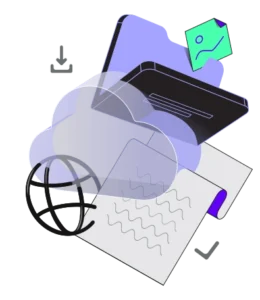 A cloud with a document and a globe