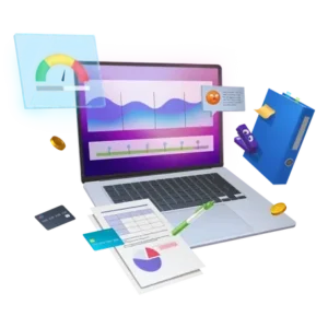 A laptop with a calculator, calculator, and other items
